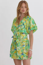 Green Multi Button Up Romper with Puff Sleeve