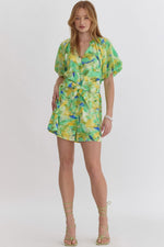 Green Multi Button Up Romper with Puff Sleeve