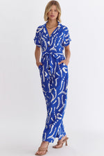 Royal and White Jumpsuit with Tie Waist