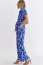 Royal and White Jumpsuit with Tie Waist