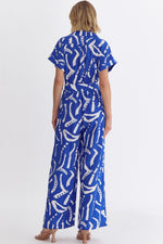 Royal and White Jumpsuit with Tie Waist
