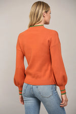 Hello Pumpkin Mock Neck Balloon Sleeve Sweater by FATE