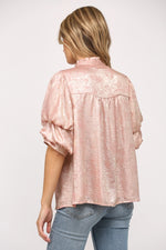 Foiled Woven Fabric Short Tiered Sleeve Blouse by FATE