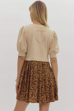 Puff Sleeve Twofer Mini Dress featuring Cheetah Print Skirt and Pockets