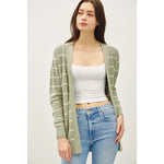 Striped Cotton Slub Cardigan- Sage/Ivory