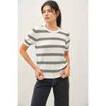 Triple Striped Short Sleeve Sweater