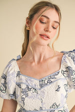 Floral Peplum Waist Top with Bow Shoulder Detail