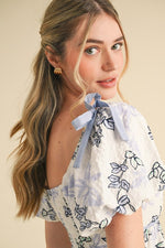 Floral Peplum Waist Top with Bow Shoulder Detail
