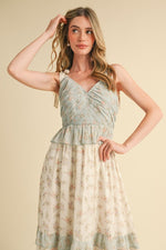 Country Blue Contrast Floral Print Midi Dress