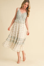 Country Blue Contrast Floral Print Midi Dress