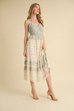 Country Blue Contrast Floral Print Midi Dress