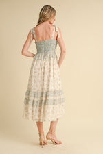 Country Blue Contrast Floral Print Midi Dress