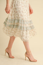 Country Blue Contrast Floral Print Midi Dress