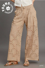 Latte Eyelet Lace Straight Leg Pants