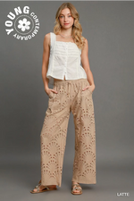 Latte Eyelet Lace Straight Leg Pants