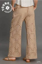 Latte Eyelet Lace Straight Leg Pants