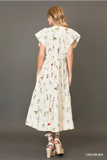 Button Down Floral Print Midi Dress