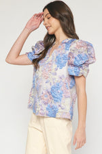 Brocade Puff Sleeve Floral Top