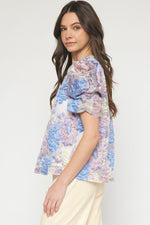 Brocade Puff Sleeve Floral Top