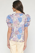 Brocade Puff Sleeve Floral Top