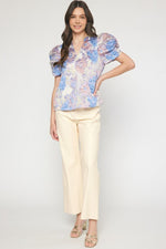 Brocade Puff Sleeve Floral Top