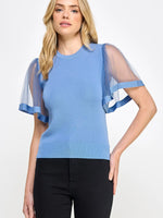 French Blue Mix Media Top