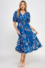 Printed Puff Sleeve Midi with Puff Sleeves
