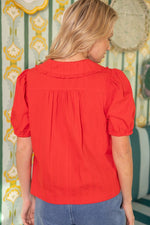 RED PETER PAN COLLAR BUTTON TOP