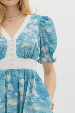 Floral Print Midi with Puff Shoulder and Smocked Waist