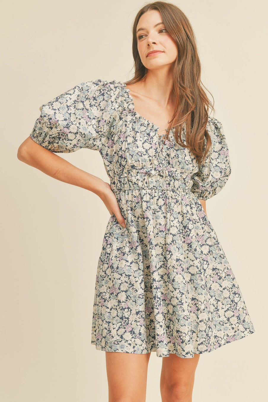 Brylen Ruffle Neckline Mini Dress