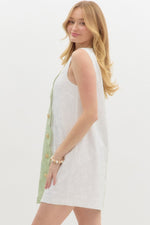 JACQUARD SCALLOP MINI DRESS WITH GOLD BUTTON DETAIL