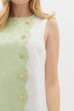 JACQUARD SCALLOP MINI DRESS WITH GOLD BUTTON DETAIL