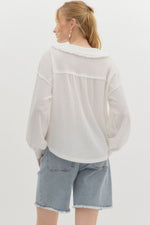 Waffle Knit Ruffle Peter Pan Collar Long Sleeve Top