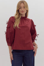 POPLIN TOP WITH SLEEVE BOW DETAIL