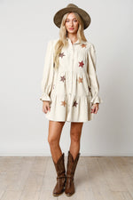 STAR SEQUIN CORDUROY BUTTON DOWN SHIRT DRESS