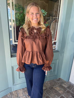 BROWN RUFFLE DETAIL TOP