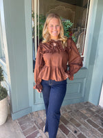 BROWN RUFFLE DETAIL TOP