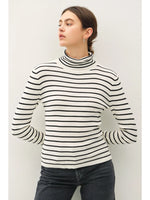 Classic Cut Striped Turtle Neck Sweater Top