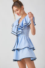 PIN STRIPE DOUBLE RUFFLE MINI DRESS