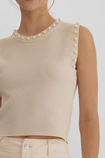 Pearl Trim Ribbed Sleeveless Sweater