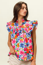 Floral Print Layered Ruffle Detail Top