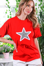 CREW NECK SHORT SLEEVE SEQUIN STAR TOP