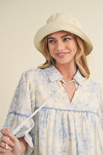 Blue and Ivory Floral Baby Doll Top ￼
