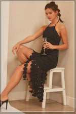 Circle Fringe Crochet Flocking Midi Dress