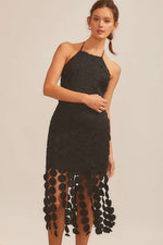 Circle Fringe Crochet Flocking Midi Dress
