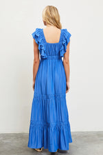 FRENCH BLUE RUFFLE V NECK MAXI
