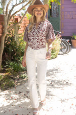 Maroon Embroidered Print Mixed Top