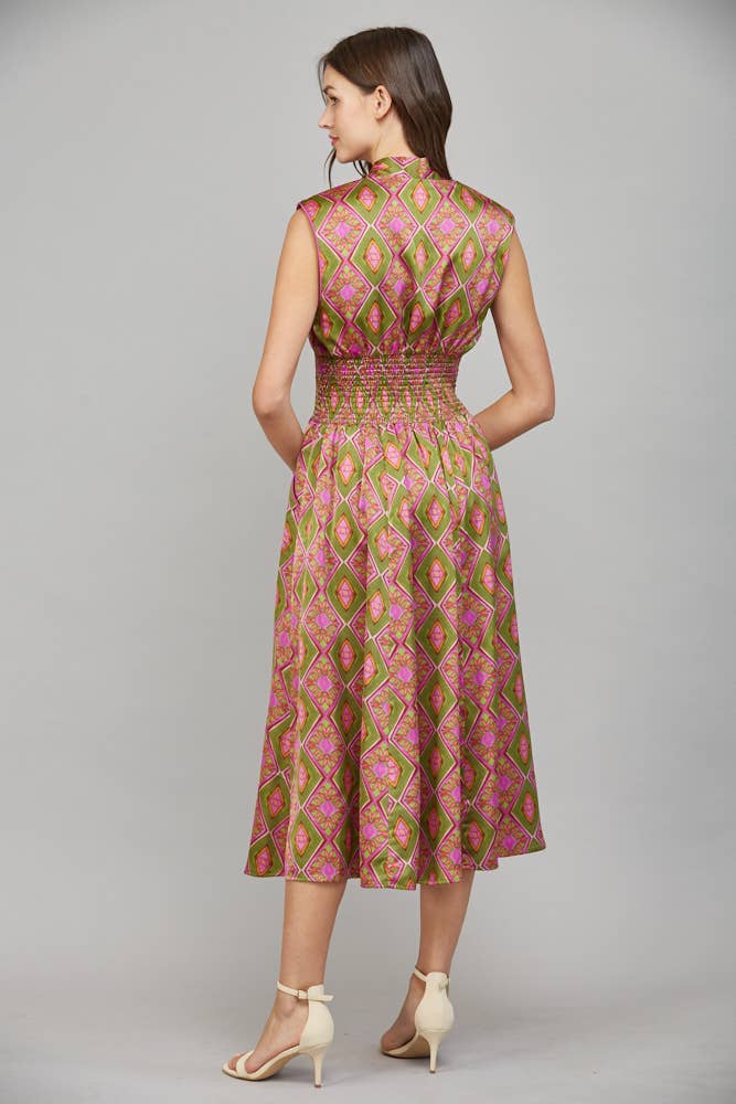 GEORGIA OLIVE AND PINK ZIP FRONT DRESS BY FATE