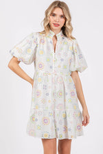 Eyelet Tiered Mini Dress with Puff Sleeve