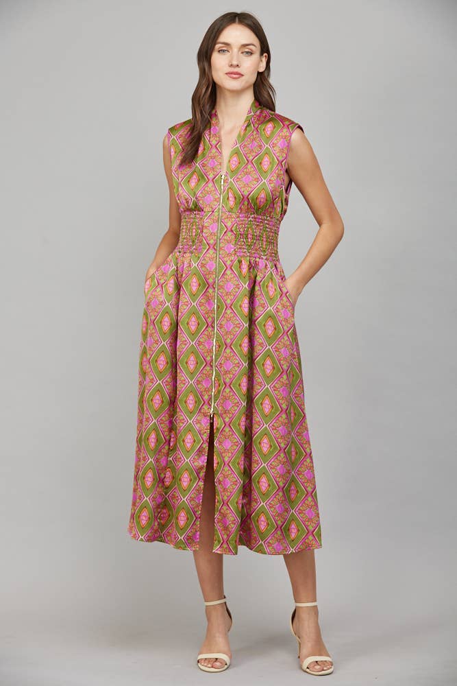 GEORGIA OLIVE AND PINK ZIP FRONT DRESS BY FATE